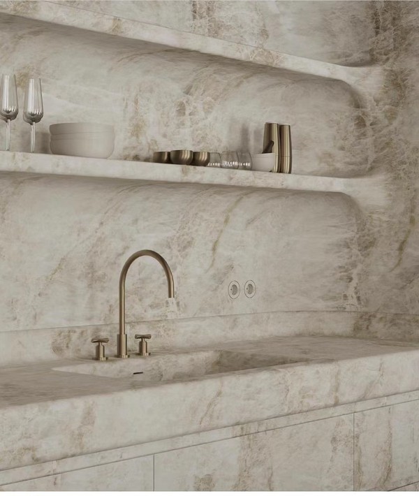 Taj Mahal Quartzite backsplash Taj Mahal Quartzite backsplash