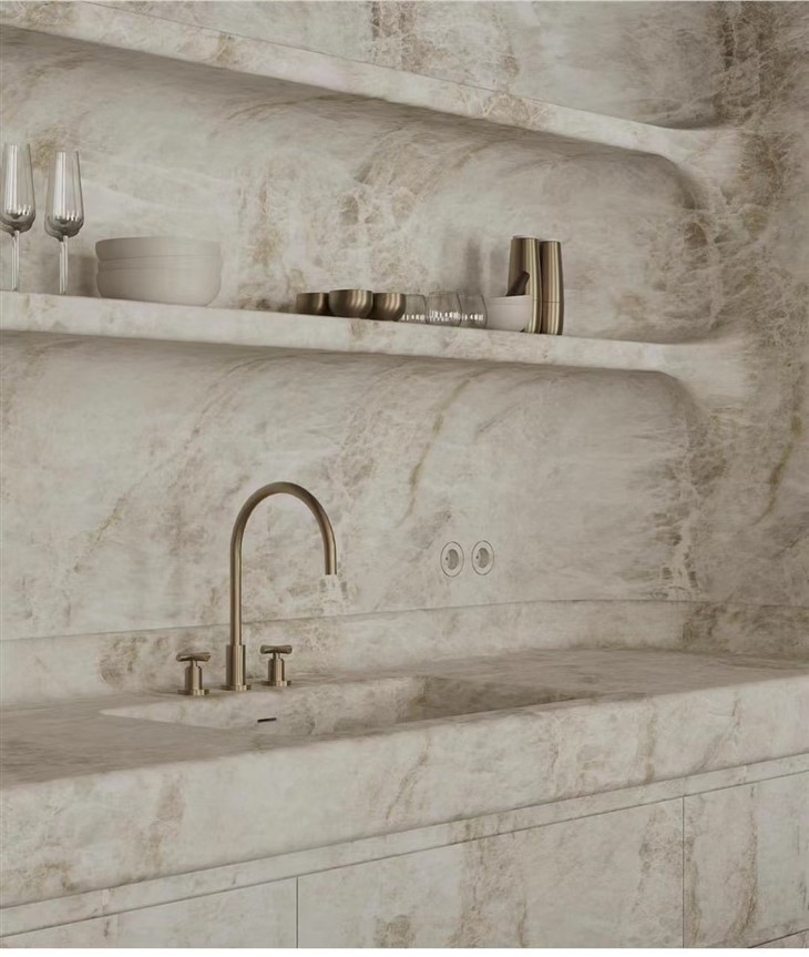 Taj Mahal Quartzite backsplash